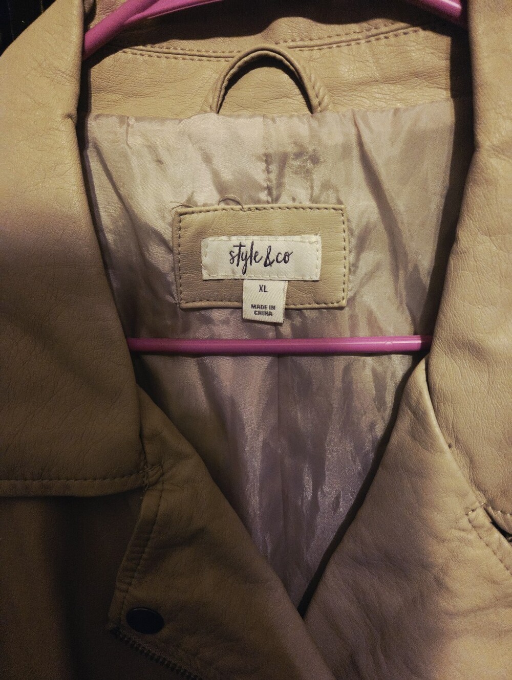 Style & Co. Beige Faux Leather Moto Jacket - Picture 4 of 7